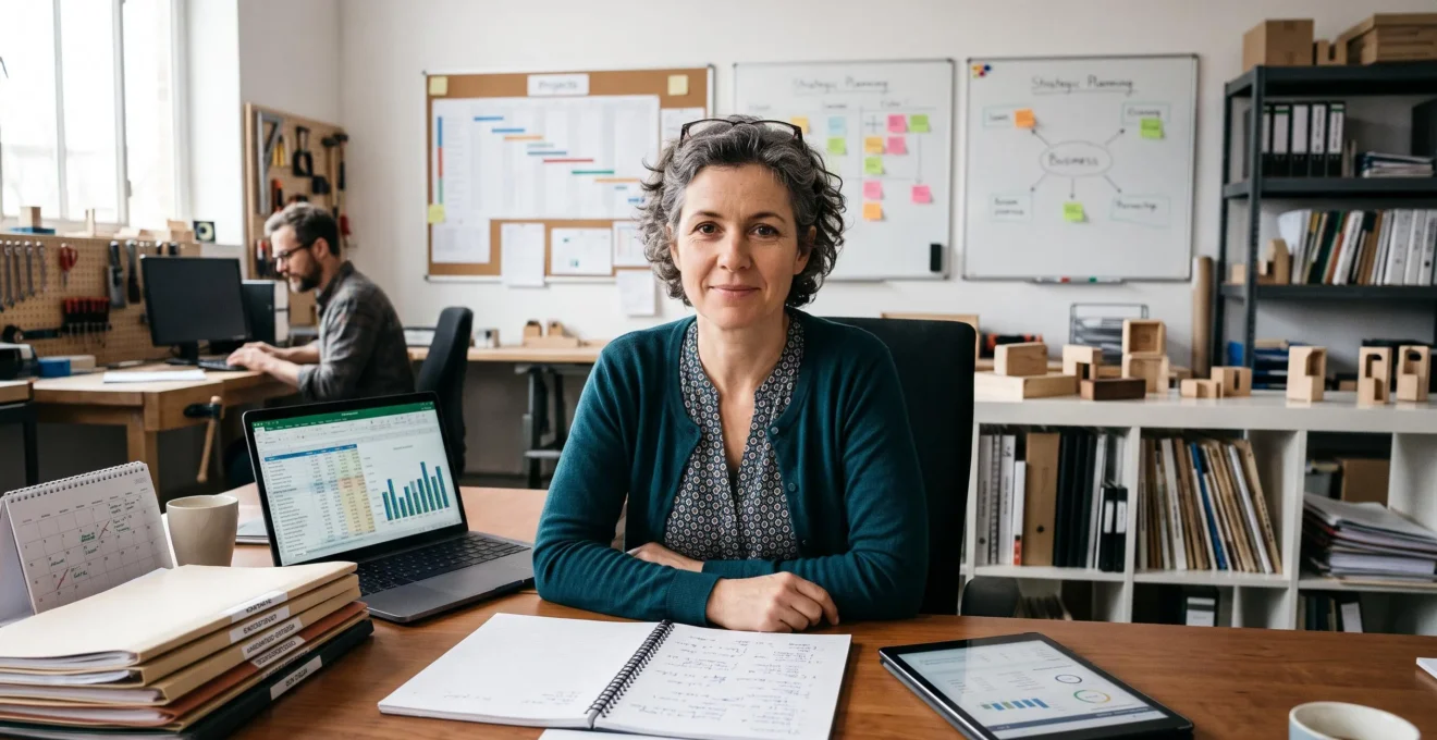 Dirigeant de TPE concentré sur le développement de son activité dans un environnement de travail organisé